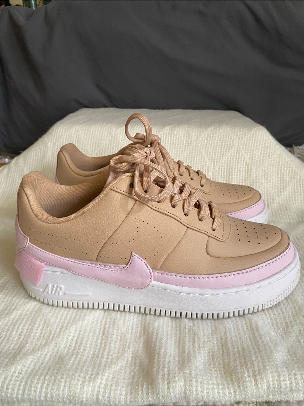 Nike Women's Air Force 1’s Beige Sneakers with Pink Midsole Accent - Picture 3 of 8